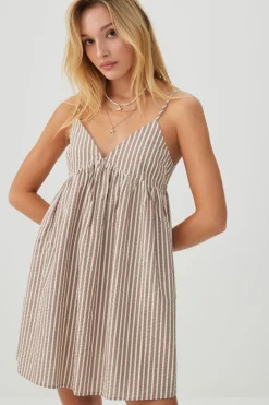 Striped Mini Babydoll V-Neck Dress
