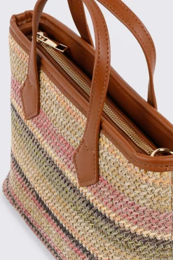 Striped Straw Weave Tote