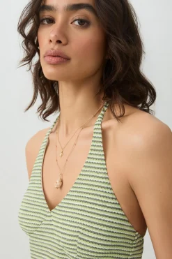Striped Textured Knit Halter Dress