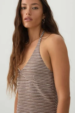 Striped Textured Knit Halter Dress