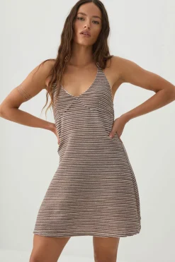 Striped Textured Knit Halter Dress