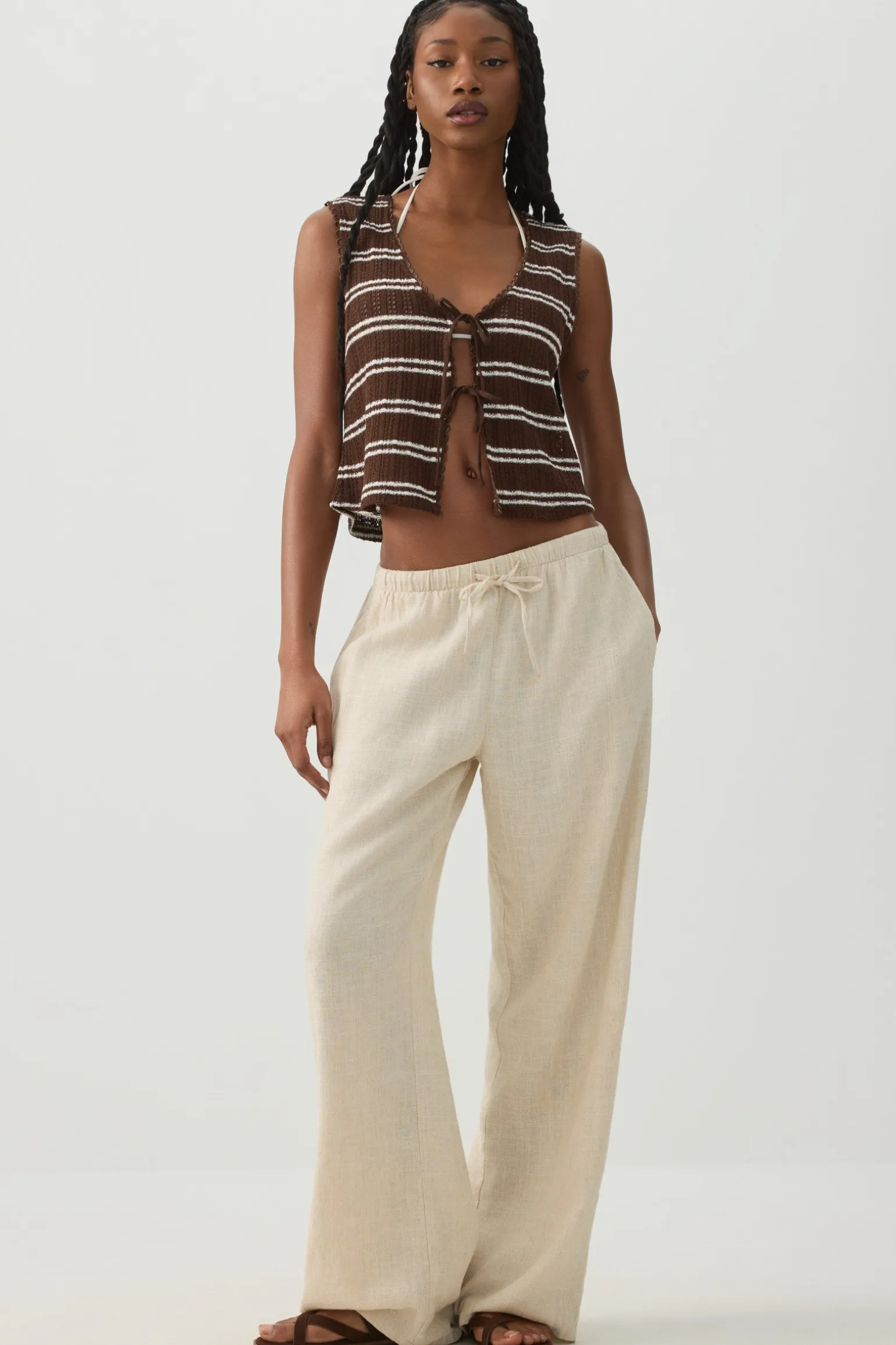 Striped Tie Front Sweater Tank