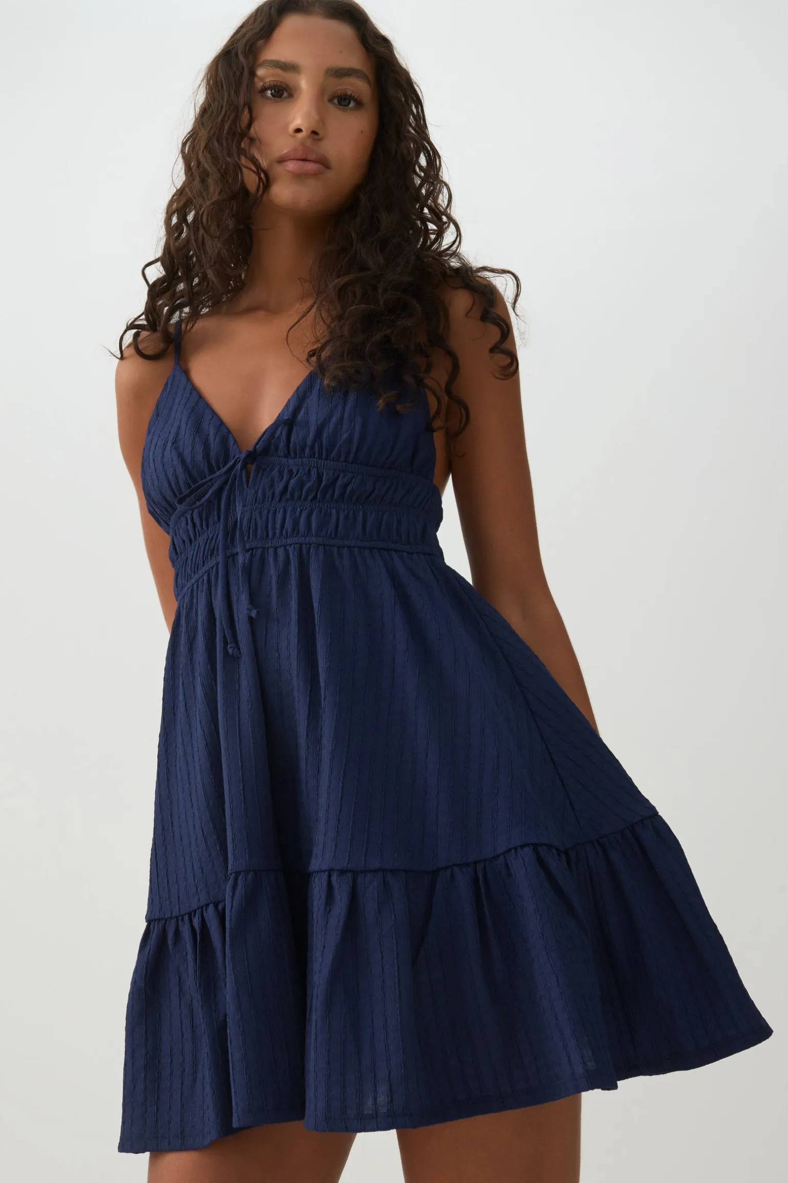 Textured Knit Babydoll Dress