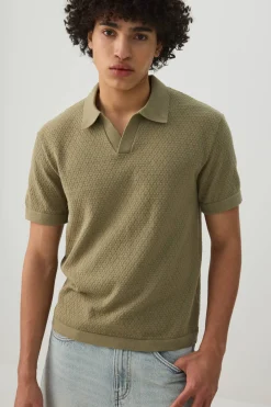 Textured Knit Johnny Collar Top