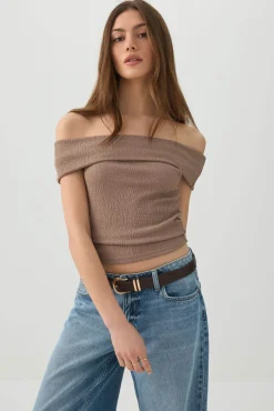 Textured Knit Off Shoulder Crop Top