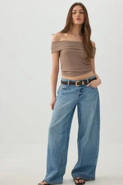 Textured Knit Off Shoulder Crop Top