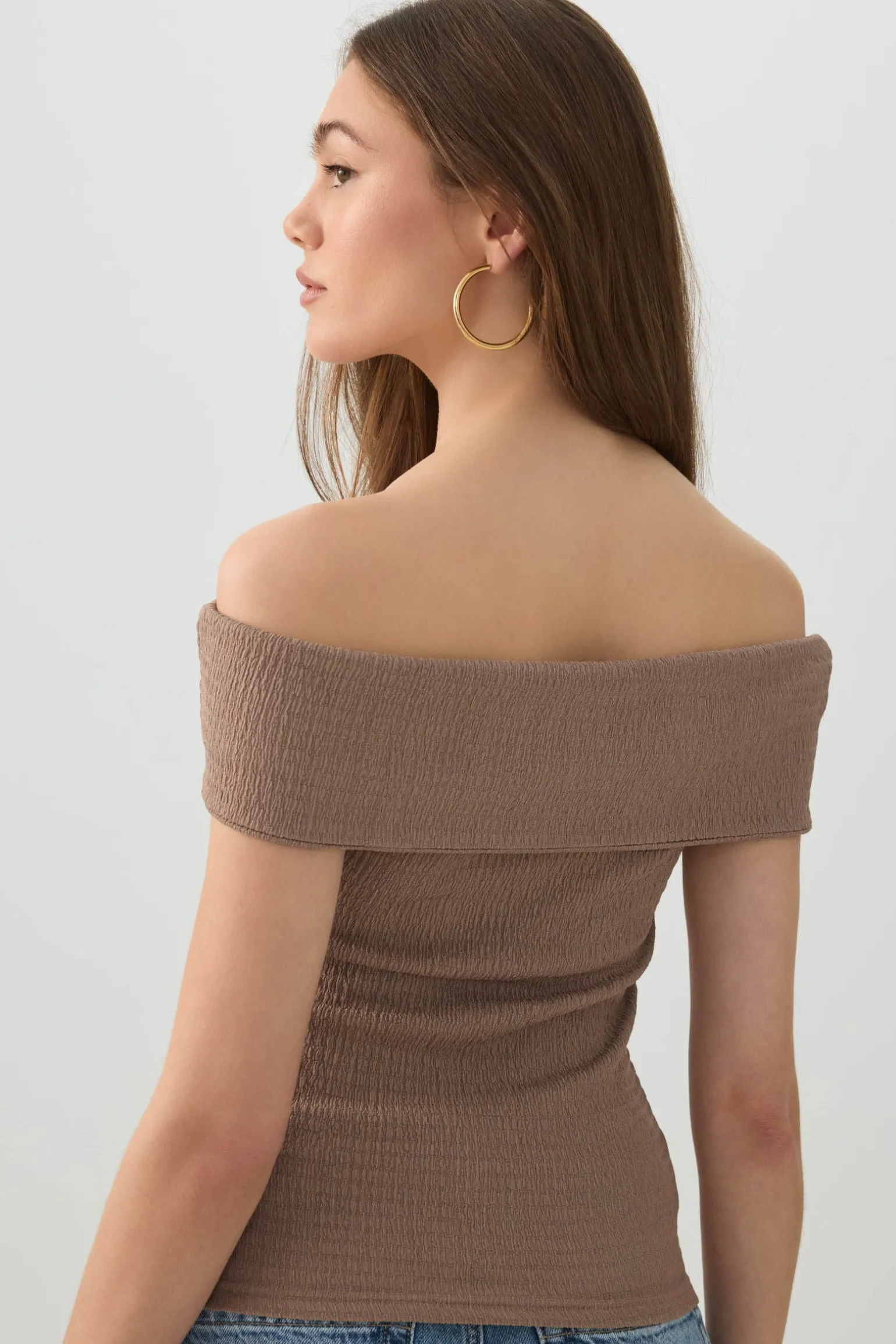 Textured Knit Off Shoulder Crop Top