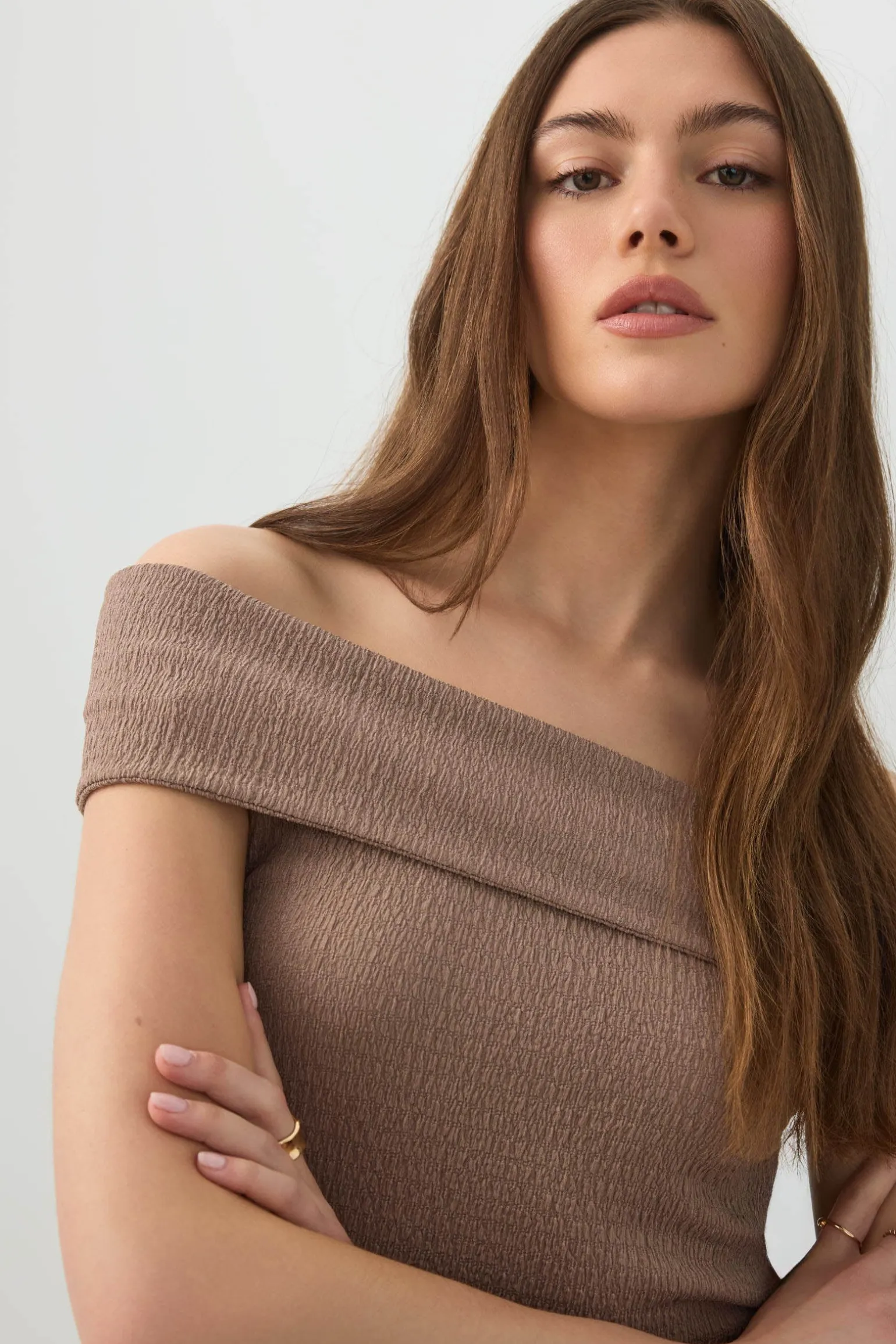 Textured Knit Off Shoulder Crop Top