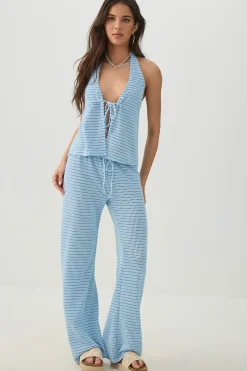 Textured Knit Tie Front Halter Tank Top