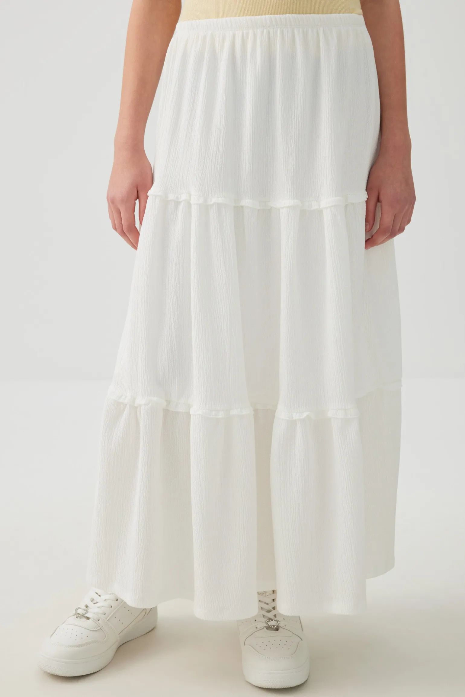 Textured Knit Tiered Maxi Skirt