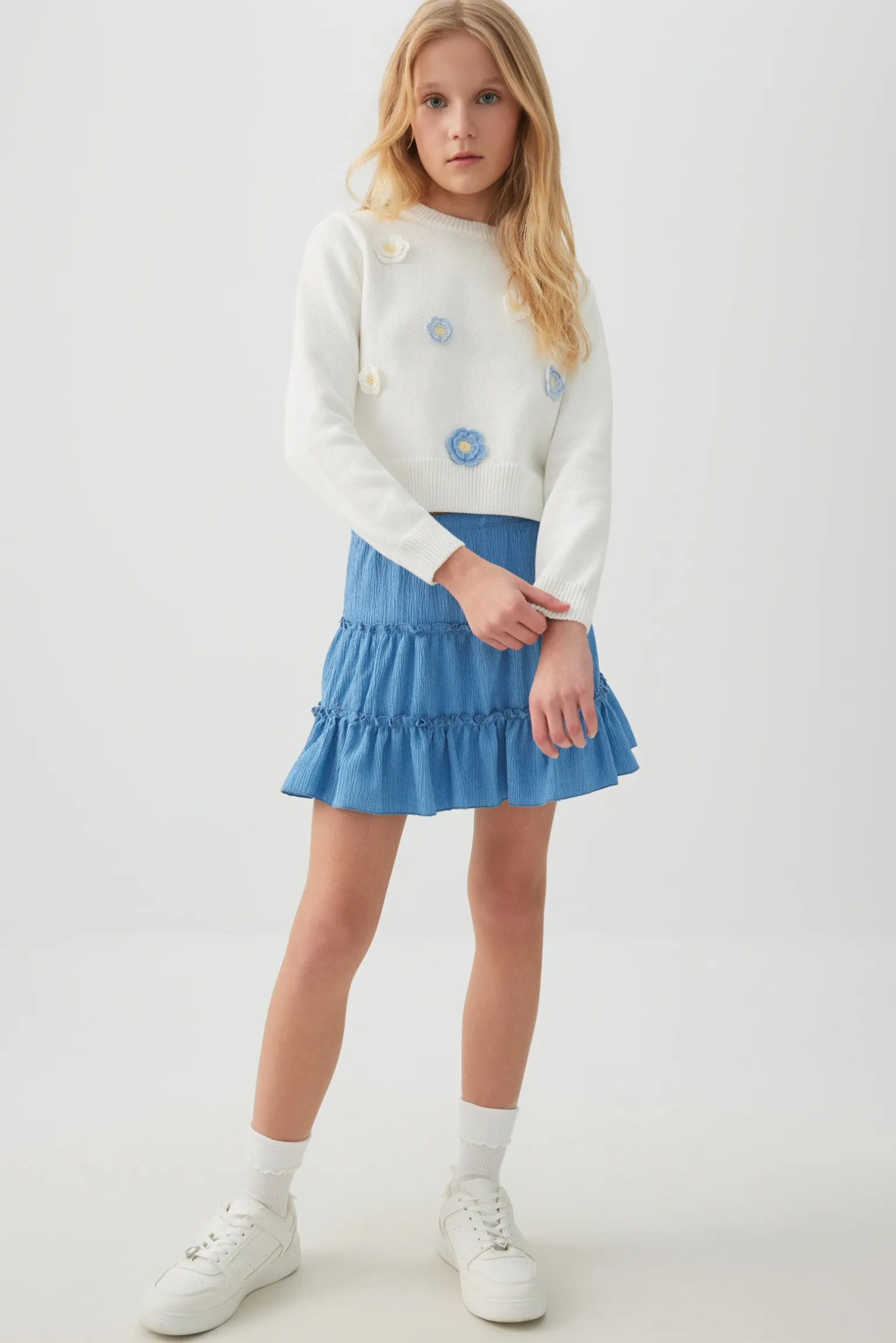 Textured Knit Tiered Mini Skirt
