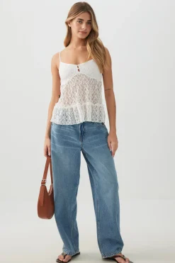 Textured Lace Tank Top with Frills