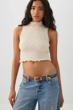 Textured Mock Neck Tank Top