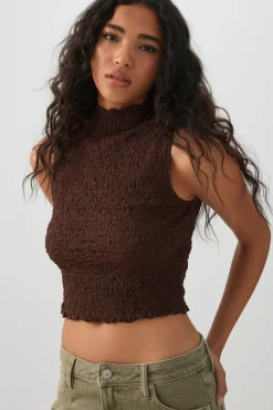 Textured Mock Neck Tank Top