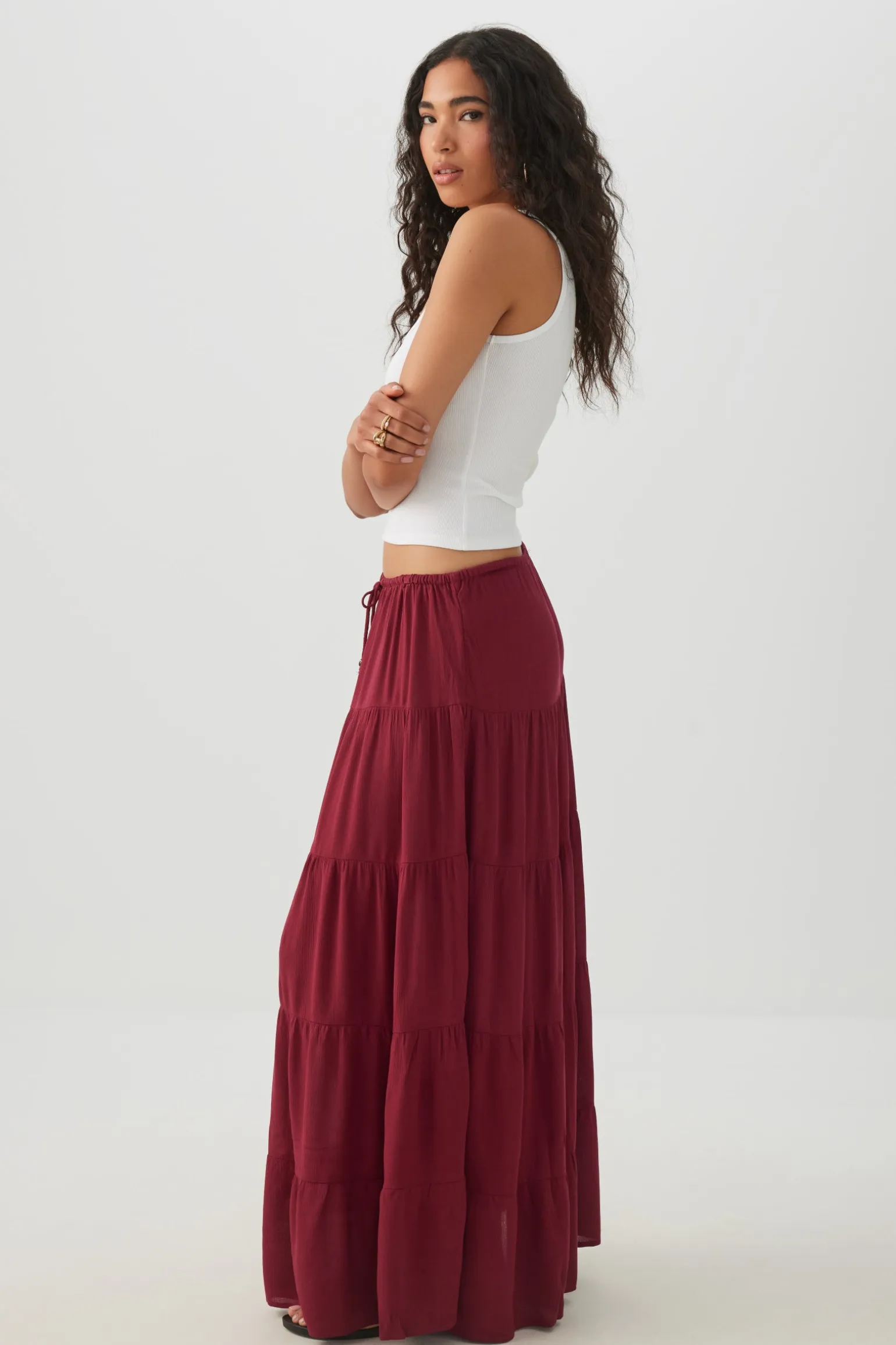 Textured Tiered Maxi Skirt