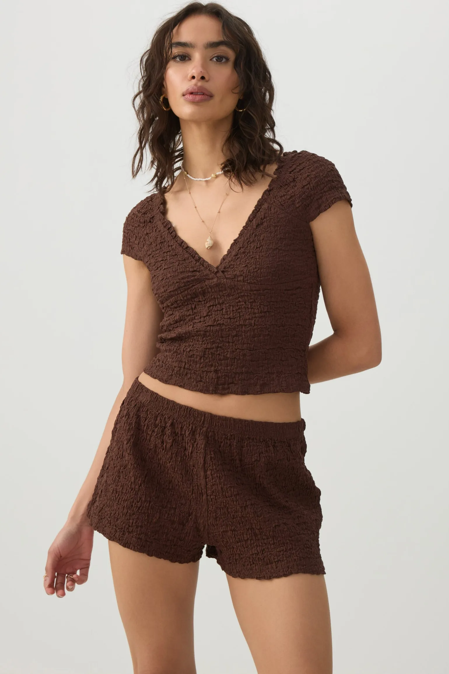 Textured V-Neck Cropped Top