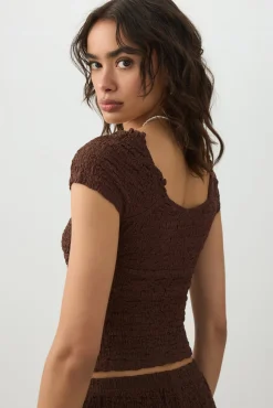 Textured V-Neck Cropped Top