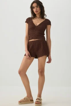 Textured V-Neck Cropped Top