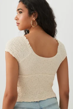 Textured V-Neck Cropped Top