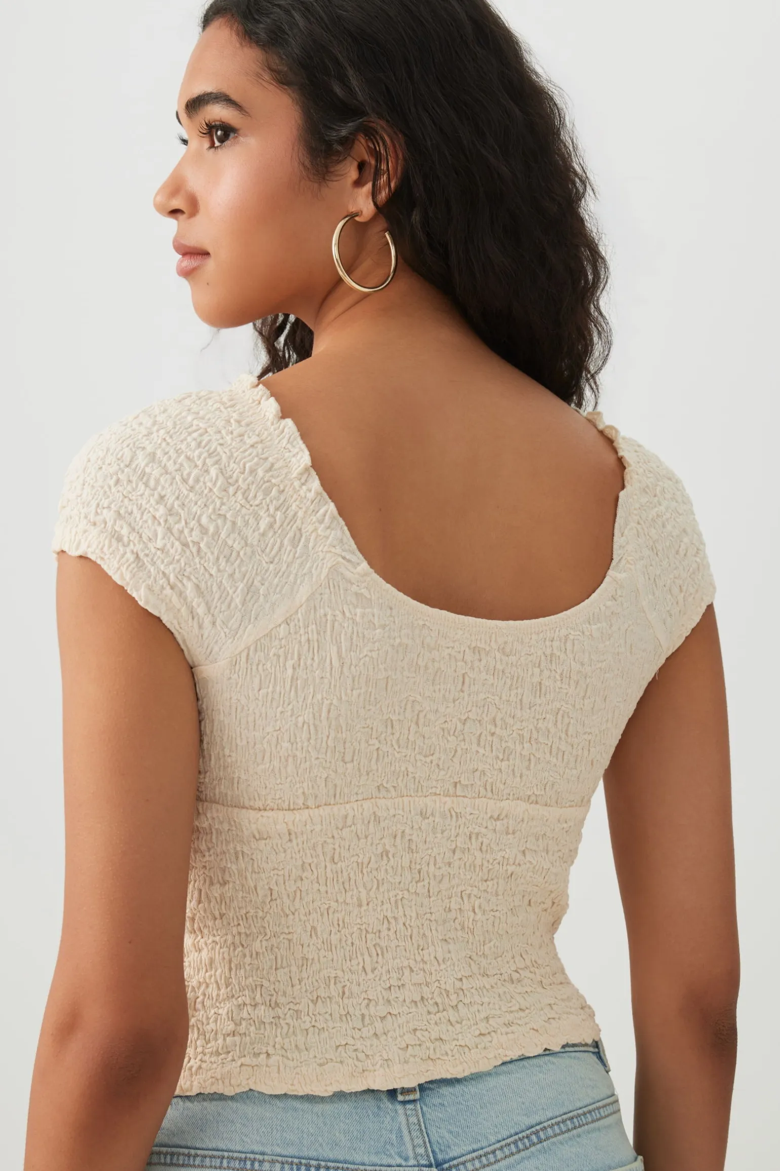 Textured V-Neck Cropped Top