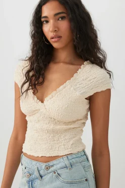 Textured V-Neck Cropped Top