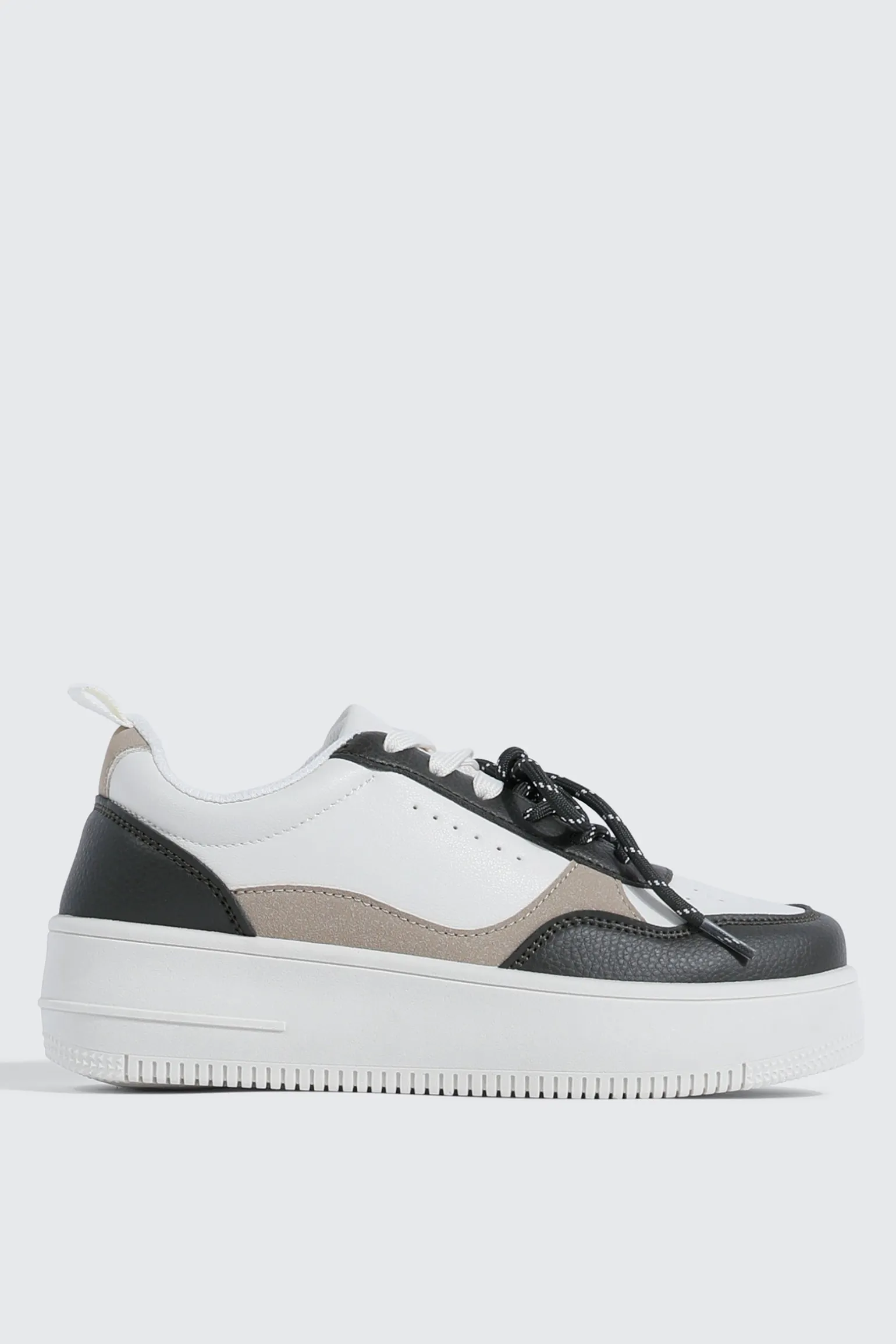 Thick Sole Court Sneakers with Double Lace Detail