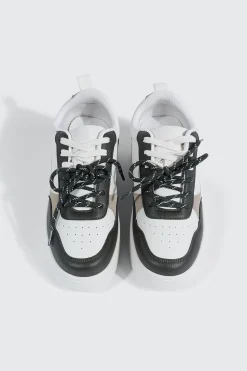 Thick Sole Court Sneakers with Double Lace Detail