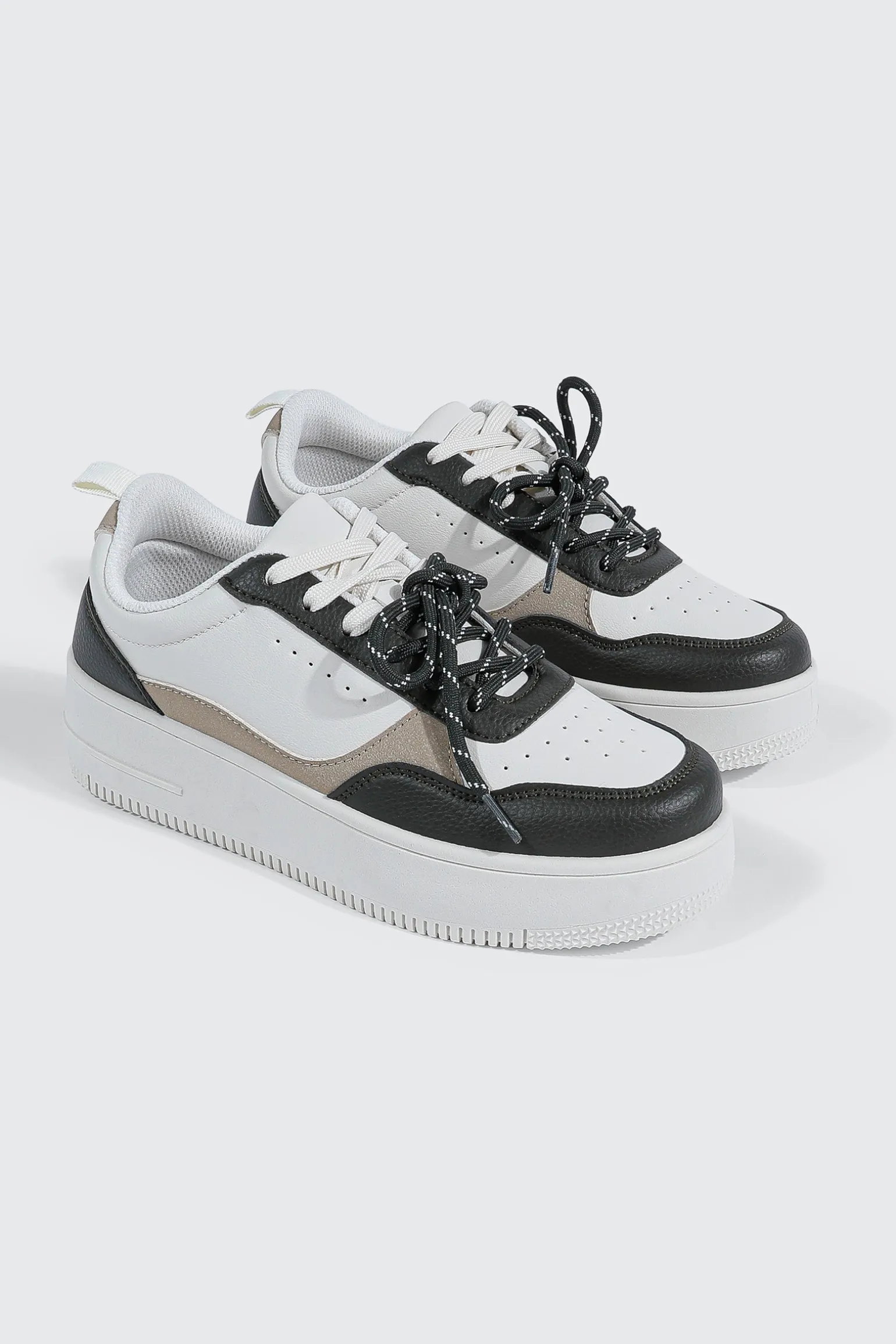 Thick Sole Court Sneakers with Double Lace Detail