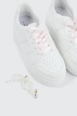 Thick Sole Court Sneakers with Charm