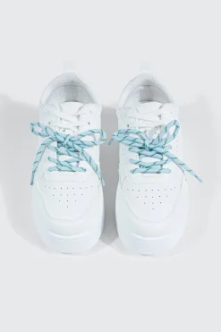 Thick Sole Court Sneakers with Double Lace Detail