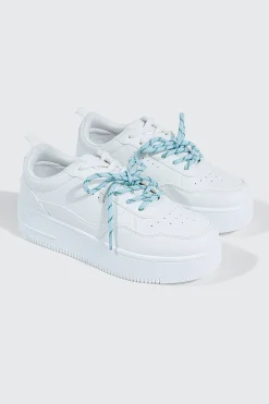 Thick Sole Court Sneakers with Double Lace Detail