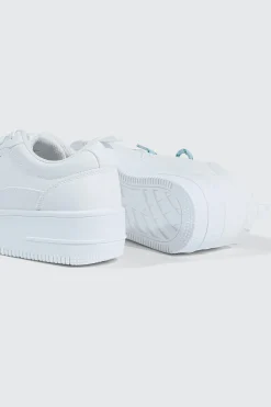 Thick Sole Court Sneakers with Double Lace Detail