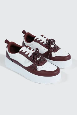 Thick Sole Court Sneakers with Double Lace Detail