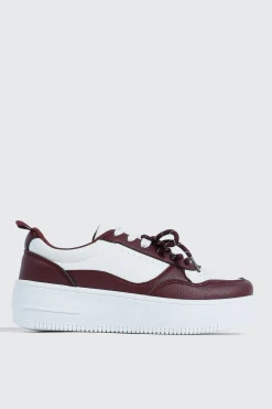 Thick Sole Court Sneakers with Double Lace Detail