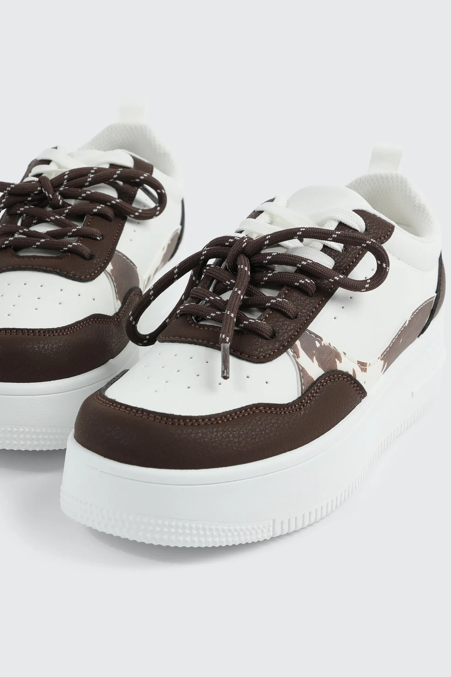 Thick Sole Court Sneakers with Double Lace Detail