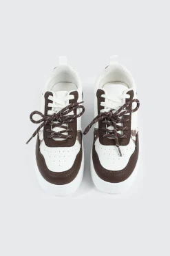 Thick Sole Court Sneakers with Double Lace Detail