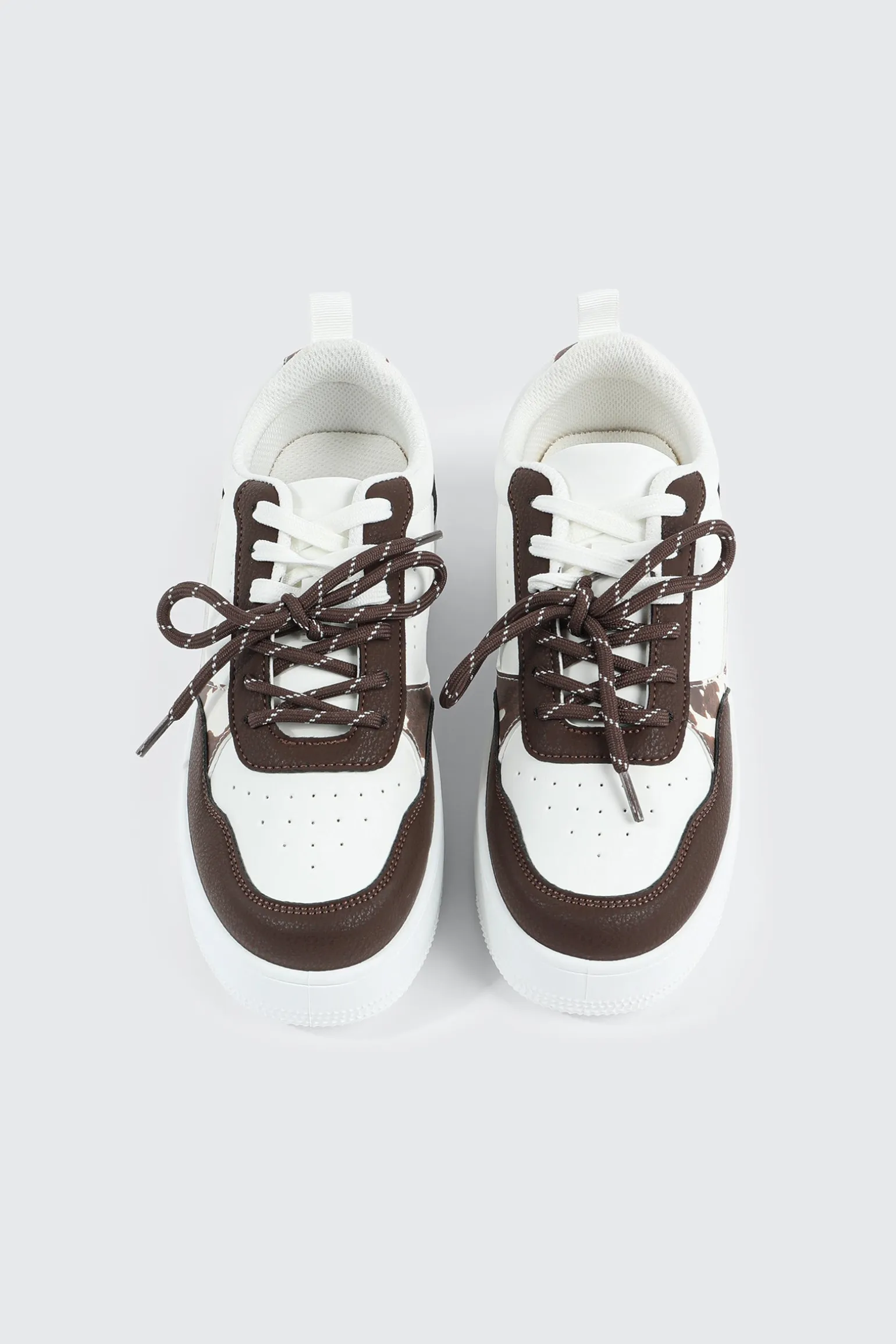 Thick Sole Court Sneakers with Double Lace Detail