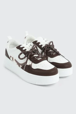 Thick Sole Court Sneakers with Double Lace Detail