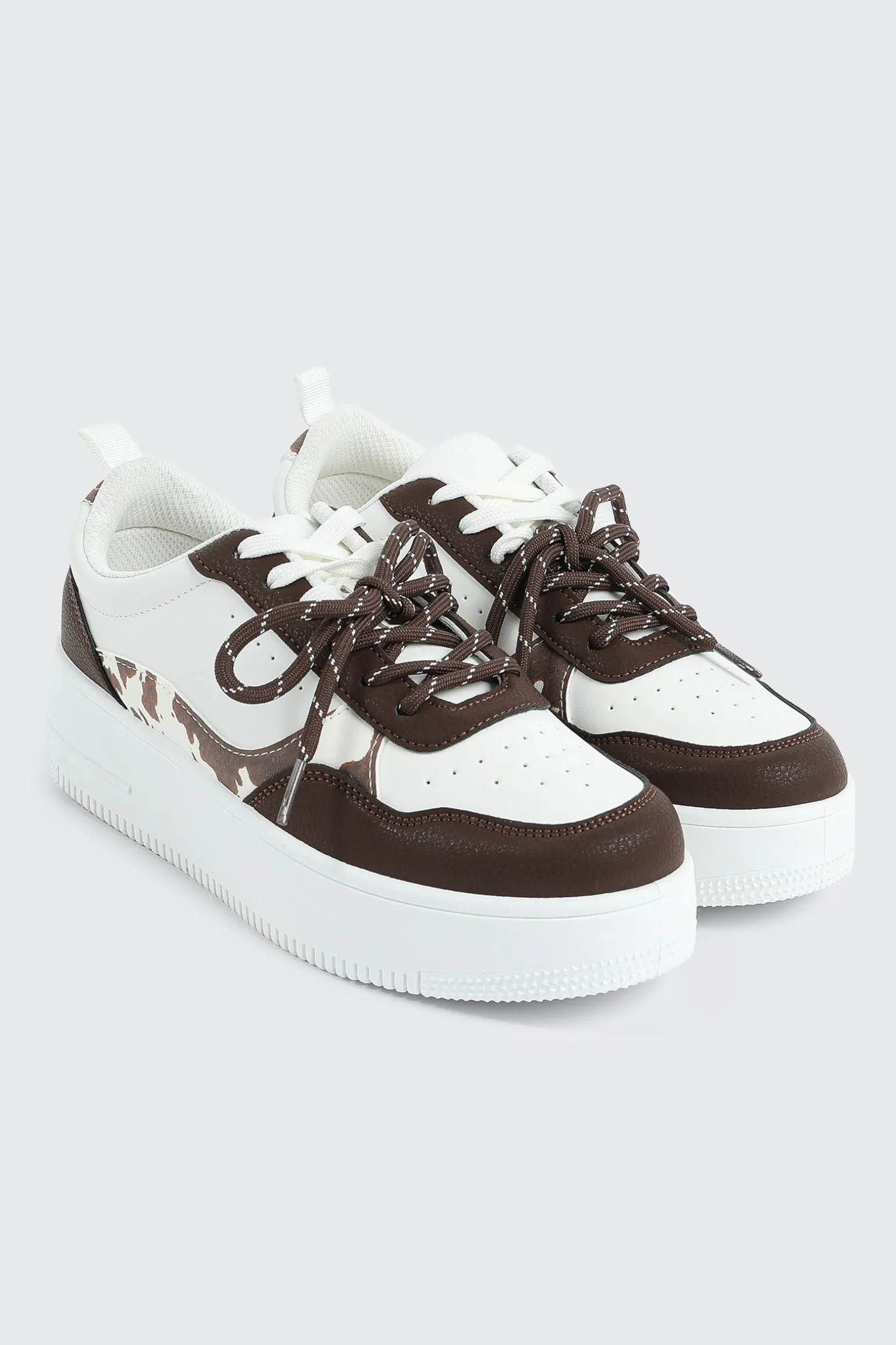 Thick Sole Court Sneakers with Double Lace Detail