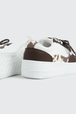 Thick Sole Court Sneakers with Double Lace Detail