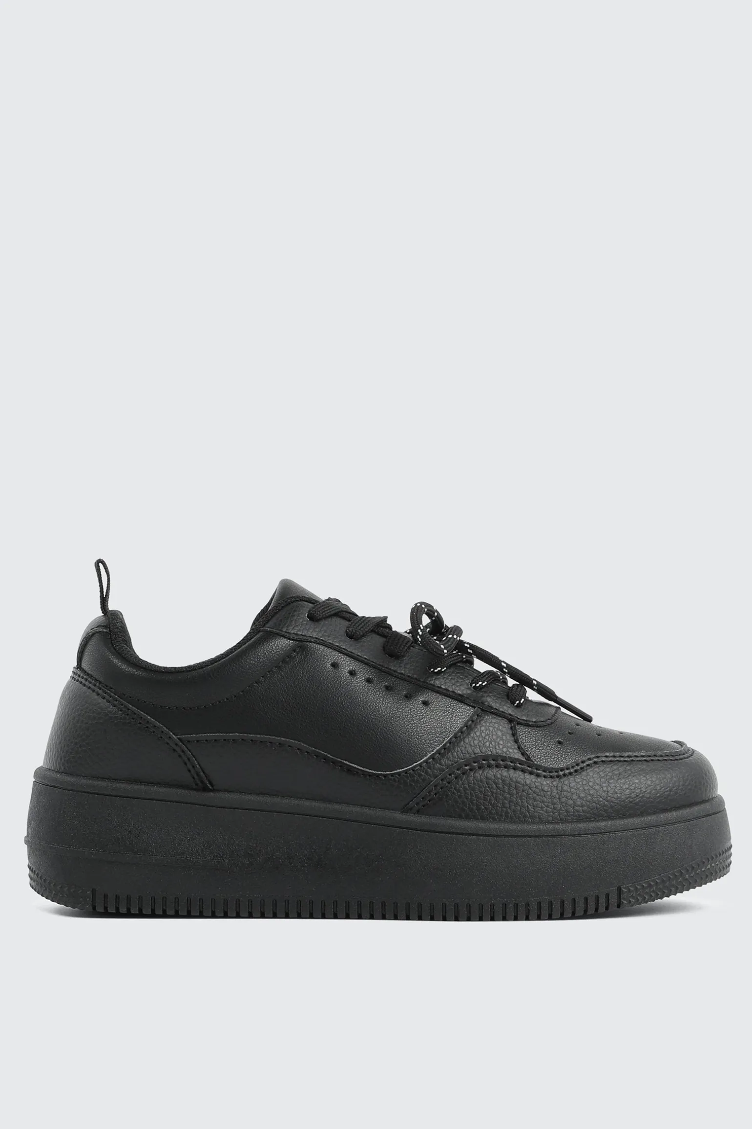 Thick Sole Court Sneakers with Double Lace Detail