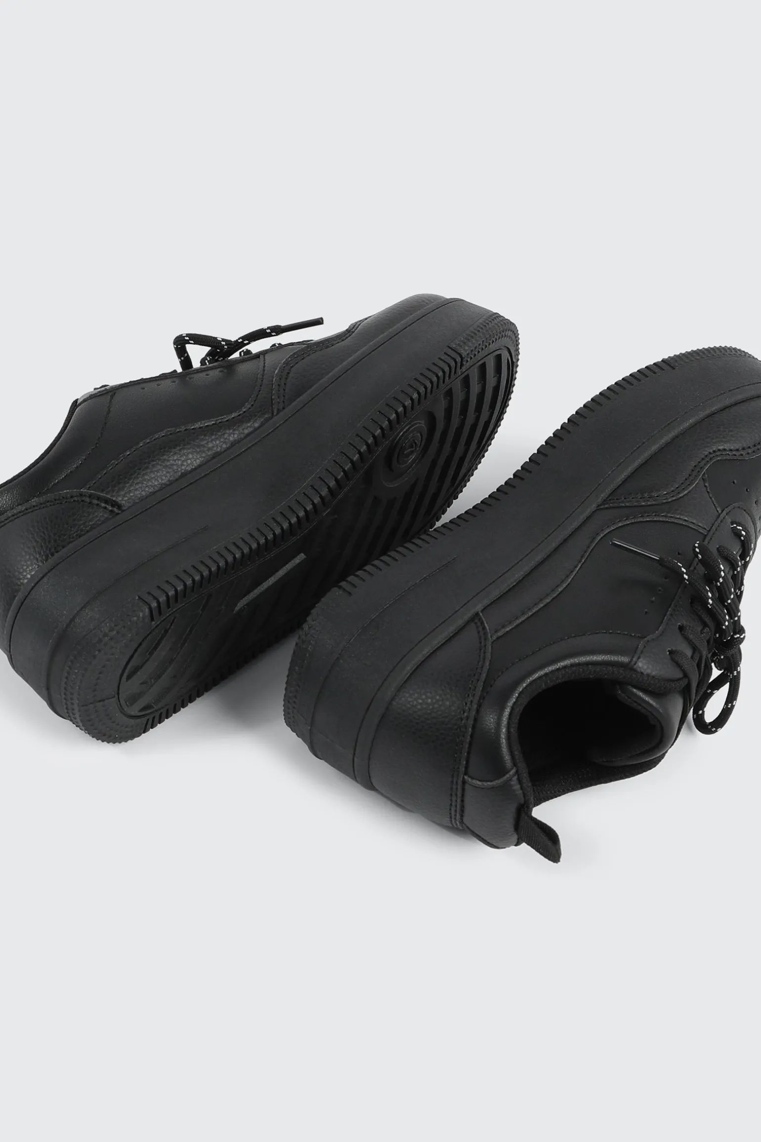 Thick Sole Court Sneakers with Double Lace Detail