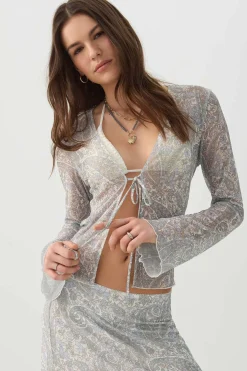 Tie Front Mesh Cardigan