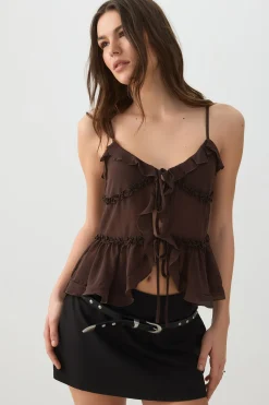 Tie Front Ruffle Tank Top