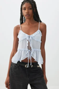 Tie Front Ruffle Tank Top