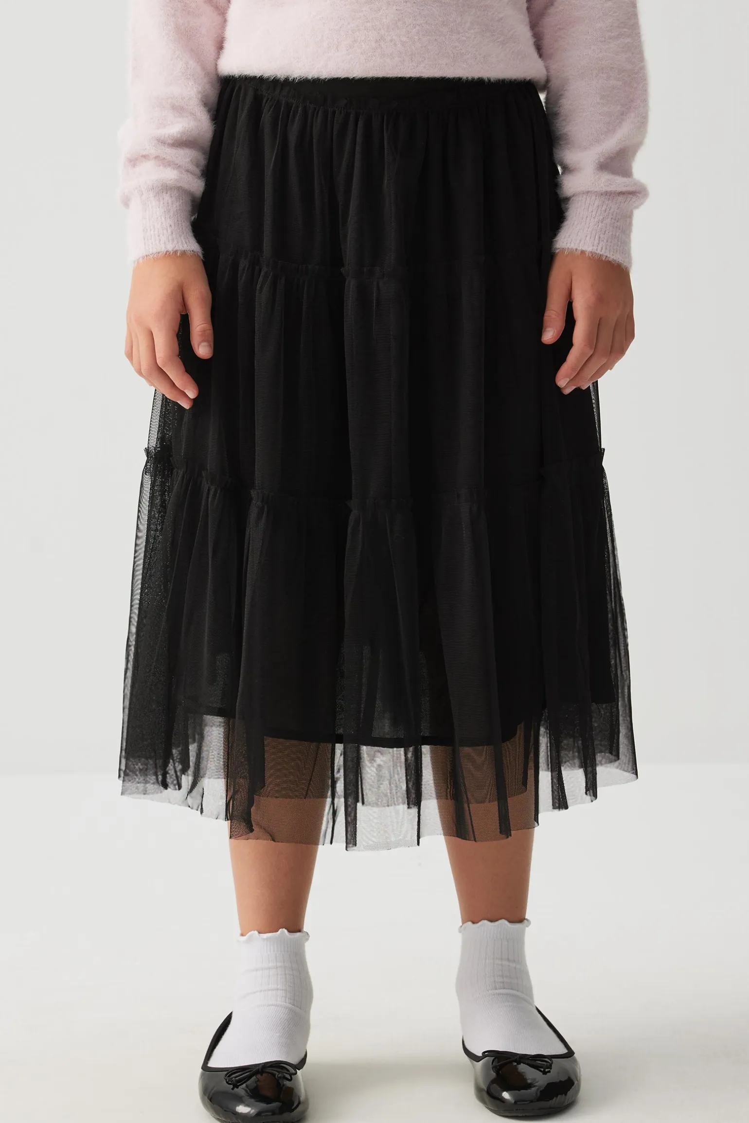 Tiered Tulle Midi Skirt