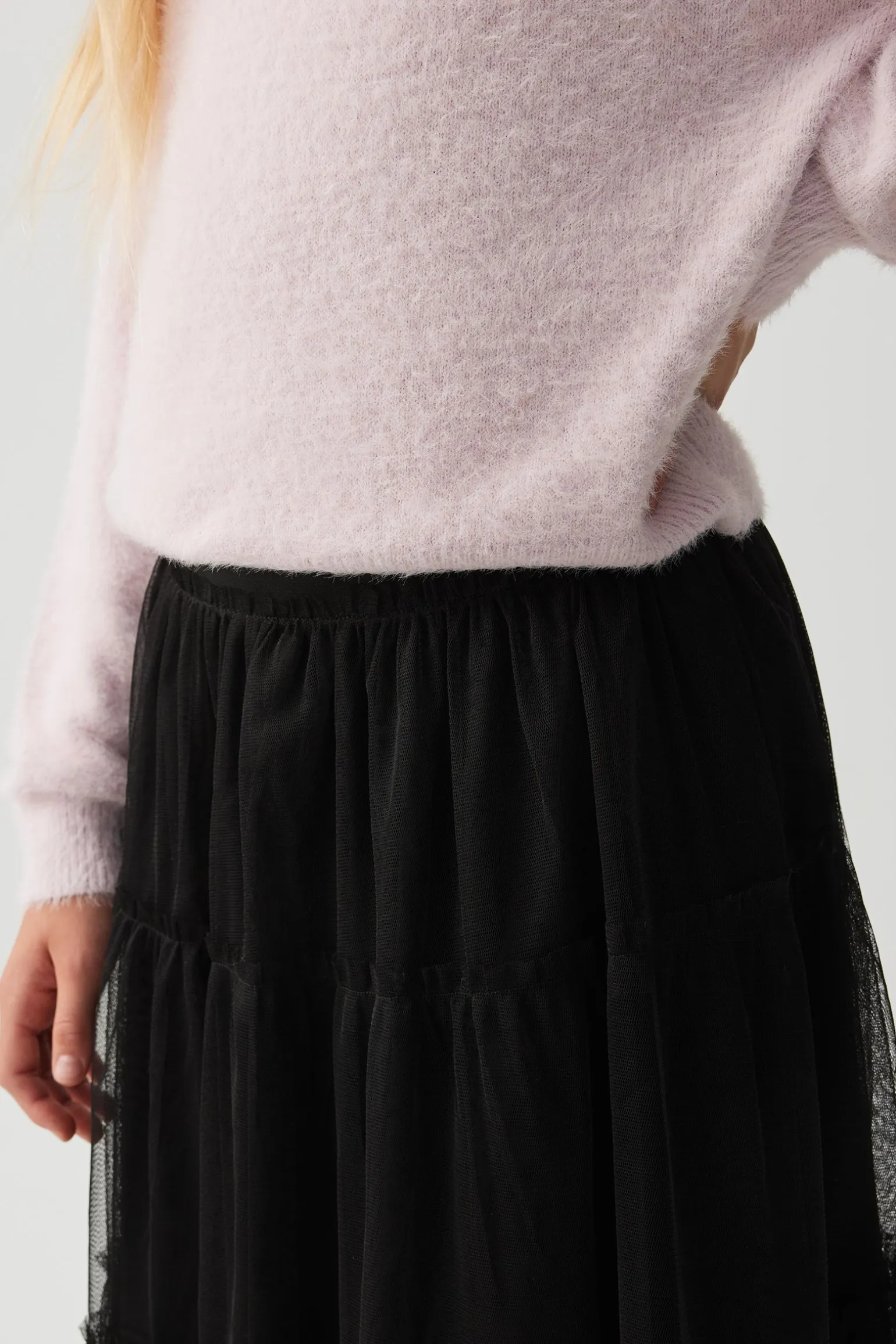 Tiered Tulle Midi Skirt