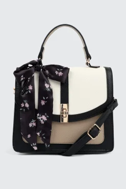 Top Handle Square Bag with Scarf Detail