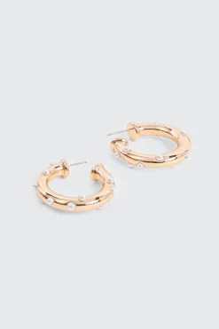 Tubular Hoop Earrings with Mini Pearls