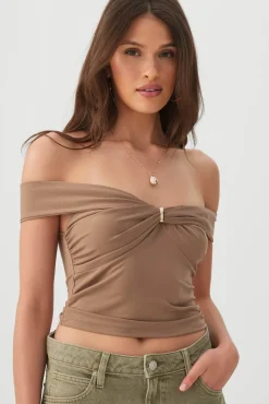 Twisted Front Off Shoulder Top
